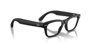 Ray-Ban Meta Audio Burbank – Schwarz massiv · Hellblau-Violett-Lichtfilter – Ansicht liegend