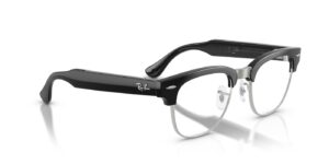 Ray-Ban Meta Audio Clubmaster Optics – Schwarz auf Silber – Ansicht liegend
