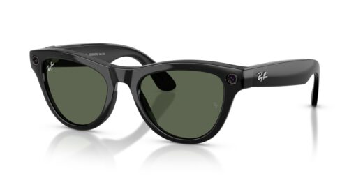 Ray-Ban Meta Skyler (Gen 2) – Schwarz glänzend · G-15 Grün – Ansicht schräg von vorn
